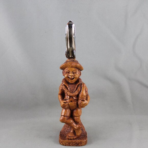 Vintage Tiki Bottle Opener - Coco Joe with a Rum Bottle - Hapa Wood - Picture 1 of 10